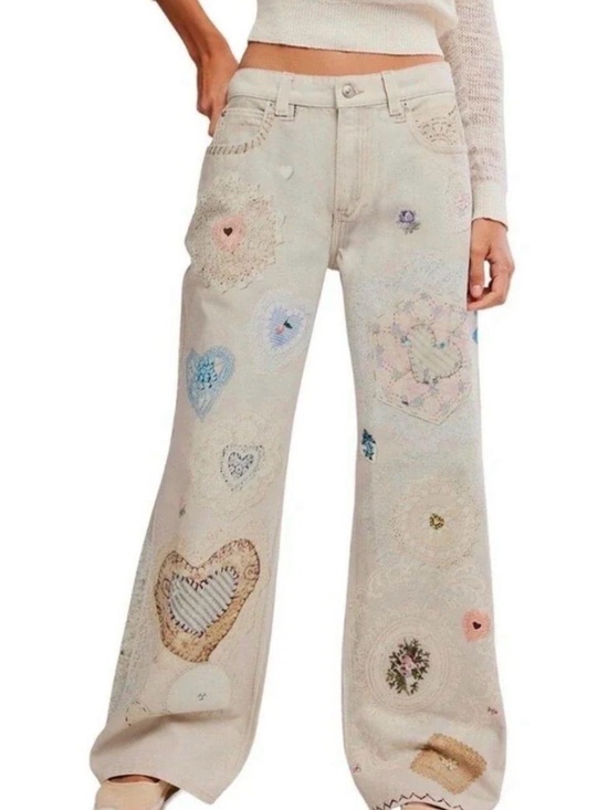 Free People Denim - Free People Tinsley Printed Straight-Leg Jeans